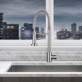 Brushed Stainless Steel Kitchen Mixer Flexible Rotating