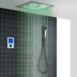 Tri-Color Led Thermostatic Recessed Chrome Shower Faucet