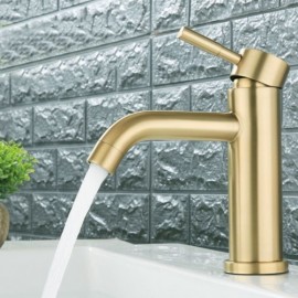 Brushed Gold Stainless Steel Basin Faucet For Bathroom