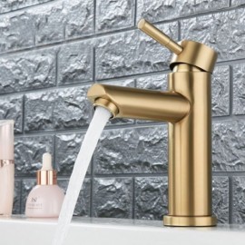 Modern Stainless Steel Basin Faucet Brushed Gold For Bathroom