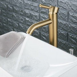 Golden Basin Mixer In Brushed Stainless Steel For Bathroom