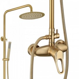 Wall Mounted Shower Faucet In Brushed Gold Brass For Bathroom