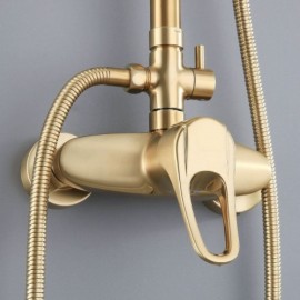 Wall Mounted Shower Faucet In Brushed Gold Brass For Bathroom