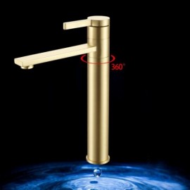 Modern Brushed Gold Brass Basin Faucet For Bathroom 360° Rotatable Water Spout