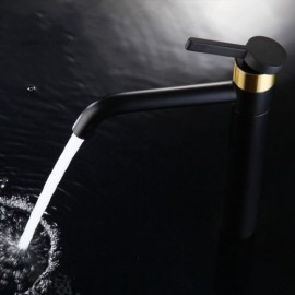 Modern Black Basin Faucet In Brass For Bathroom Rotating Water Spout