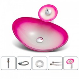 Gradient Color Tempered Glass Sink With Waterfall Faucet For Bathroom