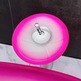 Gradient Color Tempered Glass Sink With Waterfall Faucet For Bathroom