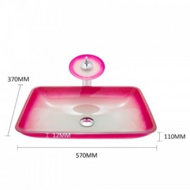 Rectangular Gradient Color Tempered Glass Sink With Waterfall Faucet For Bathroom