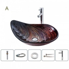 Leaf-Shaped Countertop Sink With Waterfall Faucet For Bathroom