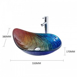 Leaf-Shaped Countertop Sink With Waterfall Faucet For Bathroom