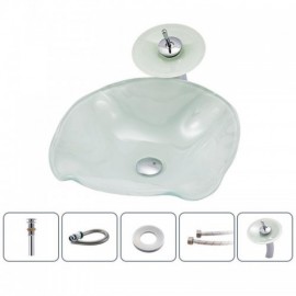 Contemporary White Tempered Glass Sink With Faucet For Bathroom