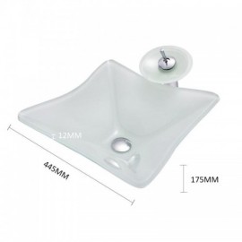 Square White Tempered Glass Countertop Sink With Faucet For Bathroom 3 Dimensions