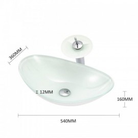 White Tempered Glass Countertop Sink With Waterfall Faucet For Bathroom