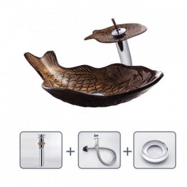 Fish-Shaped Tempered Glass Countertop Washbasin For Bathroom