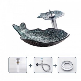 Fish-Shaped Tempered Glass Countertop Washbasin For Bathroom