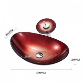 Gradient Red Tempered Glass Countertop Sink With Faucet For Bathroom