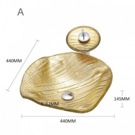 Gold Wave-Shaped Washbasin In Tempered Glass With Waterfall Faucet For Bathroom
