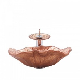 Tempered Glass Lotus Leaf Sink With Waterfall Faucet For Bathroom