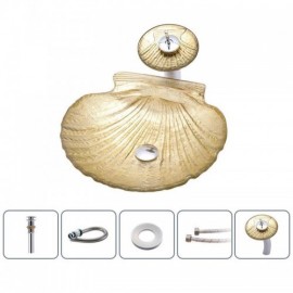 Gold Countertop Sink In Shell-Shaped Tempered Glass With Faucet For Bathroom