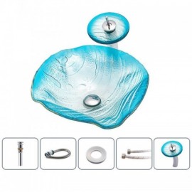 Wave-Shaped Countertop Washbasin In Tempered Glass With Waterfall Faucet For Bathroom