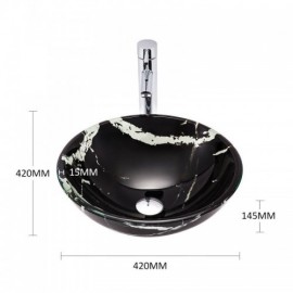 Modern Black Tempered Glass Countertop Sink With Waterfall Faucet For Bathroom