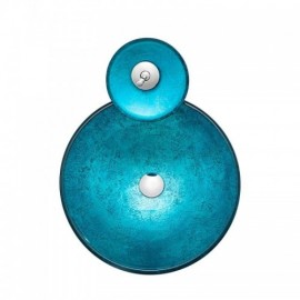 Modern Blue Tempered Glass Washbasin Round With Waterfall Faucet For Bathroom