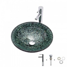 Emerald Countertop Basin In Tempered Glass With Waterfall Faucet For Bathroom