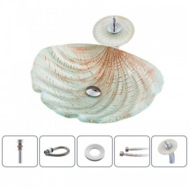 Shell-Shaped Countertop Basin In Tempered Glass With Waterfall Faucet For Bathroom
