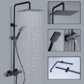 Wall-Mounted Thermostatic Shower Faucet Black/Chrome With Waterfall Faucet