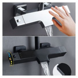 Wall-Mounted Thermostatic Shower Faucet Black/Chrome With Waterfall Faucet