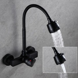 Black Wall-Mounted Kitchen Faucet With Rotating Design