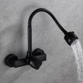 Black Wall-Mounted Kitchen Faucet With Rotating Design