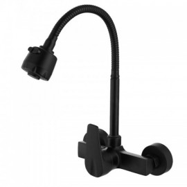 Black Wall-Mounted Kitchen Faucet With Rotating Design