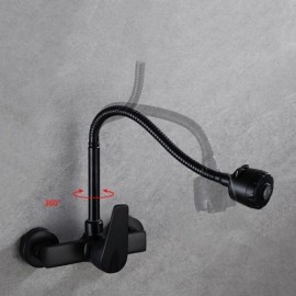 Black Wall-Mounted Kitchen Faucet With Rotating Design