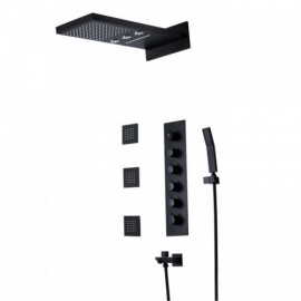 Black Thermostatic Recessed Shower Faucet With 3 Water Jets For Bathroom