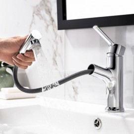 Black/Chrome Sink Faucet With Removable Nozzle Short Model
