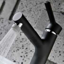 Black/Chrome Sink Faucet With Removable Nozzle Short Model