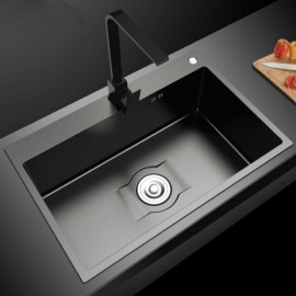 Black Stainless Steel Sink With Draining Board Soap Dispenser And Drain Basket