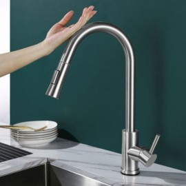 Stainless Steel Kitchen Mixer With Removable Spray And Intelligent Touch Switch