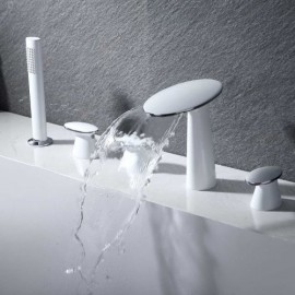 Modern 3-Handle White Chrome Bathtub Faucet For Bathroom