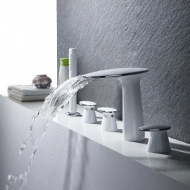 Modern 3-Handle White Chrome Bathtub Faucet For Bathroom