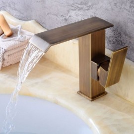 Retro Brass Waterfall Basin Faucet For Bathroom