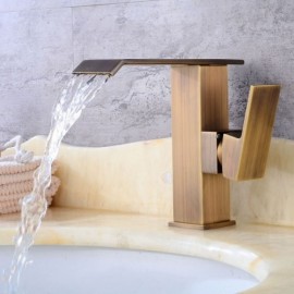 Retro Brass Waterfall Basin Faucet For Bathroom