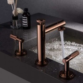Rose Gold Basin Mixer With 2 Handles 3 Holes