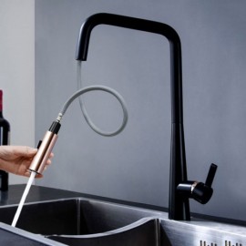 Black Hot And Cold Kitchen Faucet With Removable Nozzle