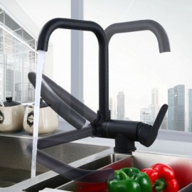 Sleek Black Kitchen Faucet Made Of Solid Brass Rotatable Design