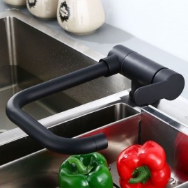 Sleek Black Kitchen Faucet Made Of Solid Brass Rotatable Design