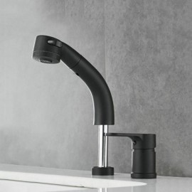 Telescopic Basin Mixer With Hand Shower Modern Black