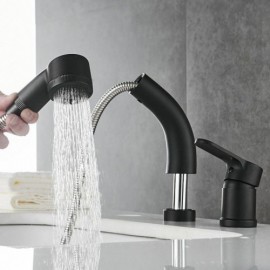 Telescopic Basin Mixer With Hand Shower Modern Black