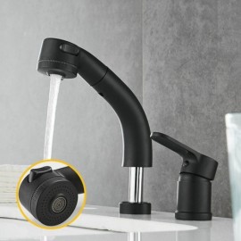 Telescopic Basin Mixer With Hand Shower Modern Black
